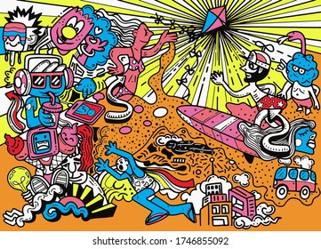 doodle Summer vacation, vector illustration.