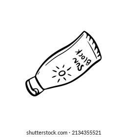 Doodle sun block illustration. Hand drawn summer icon