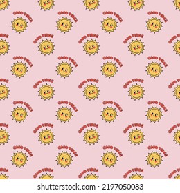 DOODLE SUN CON BUENOS VIBOS TEXTO VECTOR DE PATRÓN SIN PALABRAS