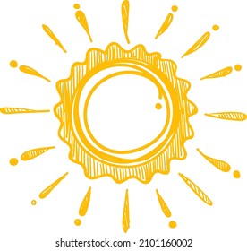 Sol Doodle. Círculo luminoso dibujado a mano con rayos decorativos