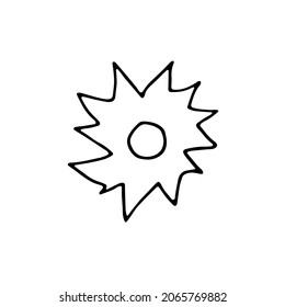 Doodle Sun. Hand-drawn Sol isolated on white background. Outline astronomical object. Sunny day, clear weather, Synoptic sign. Vacation, travel, solar energy symbol. Vector education illustration