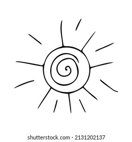 Doodle sun icon, curl, cute, sunny