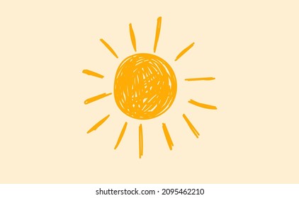 
Doodle sun icon. Hand drawn childrens illustration