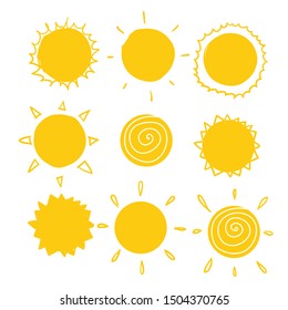 doodle sun illustration vector with handddrawn cartoon style