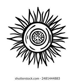 Doodle sun sign. Magic object. Images are created without the use of any artificial intelligence software at any stage.