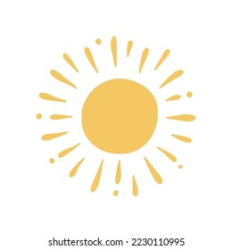 Doodle sun sketch illustration. Hand drawn cute orange sunshine. Scribble doodle children drawn style. Vector illustration