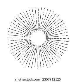 Doodle sunburst icon. Sketch style shine ray starburst vector