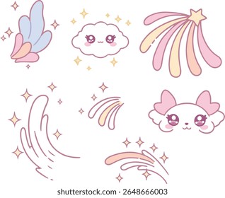 Ensemble d'illustrations Doodle sunburst scintillant. Designs d'éléments arc-en-ciel, scintillants et décoratifs