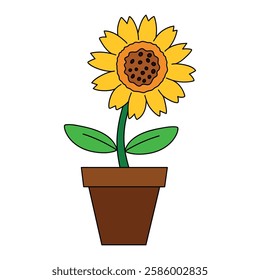 Doodle sunflower coloring pages for kids. Trace and color sunflower. Sunflower garden illustration. Sunflower worksheet for kindergarten and preschool activity.
