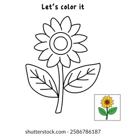 Doodle sunflower coloring pages for kids. Trace and color sunflower. Sunflower garden illustration. Flower tracing worksheet. Kindergarten and preschool activity. Sunflower clipart vector.