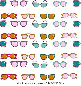 Doodle sunglasses hand drawn seamless pattern, vector
