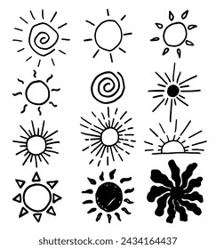 Doodle suns. Set of suns.Vector set.Handdrown illustration