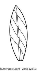 Doodle surfboard in black outline. Clip art for your projects.