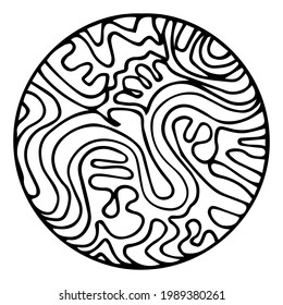 Doodle surreal fantasy circle with waves coloring page for adults. Fantastic psychedelic graphic seamless pattern. Vector hand drawn simple flat illustration