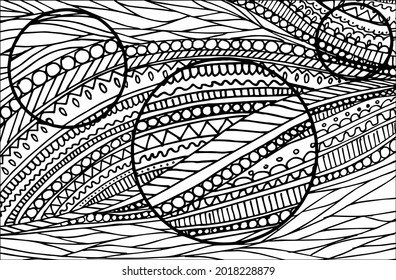 Doodle surreal fantasy circles coloring page for adults. Fantastic psychedelic graphic artwork. Vector hand drawn simple flat illustration.