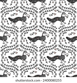 Doodle surrealistic dragons monsters seamless pattern. Fantasy print for tee, paper, textile and fabric. Doodle vector illustration.

