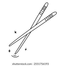 Doodle sushi chopsticks vector illustration set. Hand-drawn asian food utensil sketch icon design