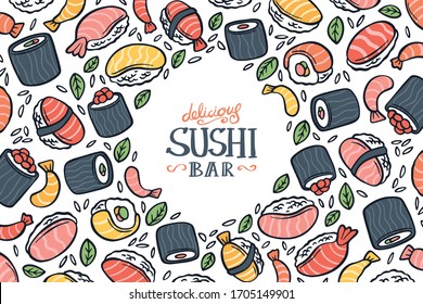 Doodle Sushi frame vector background