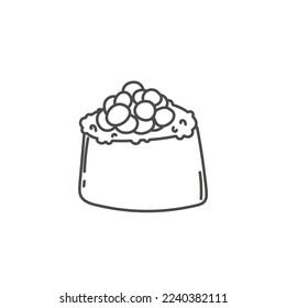 doodle sushi roll with sesame, japanese food. roll cartoon style icon. Sushi isolated on white background. Vector cartoon sushi. logo, icon. Hand draw style sushi rolls. asian food