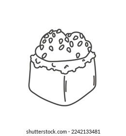 doodle sushi roll with sesame, japanese food. Sushi roll cartoon style icon. isolated on white background. Vector cartoon sushi. logo, icon. Hand draw style sushi rolls. asian food