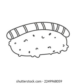 doodle sushi roll with sesame, japanese food. Sushi roll cartoon style icon. isolated on white background. Vector cartoon sushi. logo, icon. Hand draw style sushi rolls. asian food
