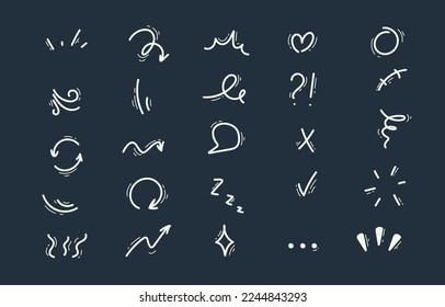 Doodle Swash Black hand-drawn cartoon line stroke. Movement drawing effect, curve express directional arrows