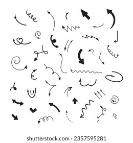 Doodle Swash Black Thin Line Set Include of Heart, Stroke, Circle and Arrow Sign. Vector illustration