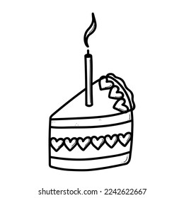 Doodle sweet cake with hearts vector illustration. Cute romantic Valentines day hand drawn cupcake isolated on white.
