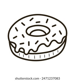 Doodle sweet donut. Outline hand drawn icon for coffee and bakery cafe.