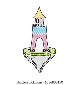 doodle sweet medieval castle in the floating rock