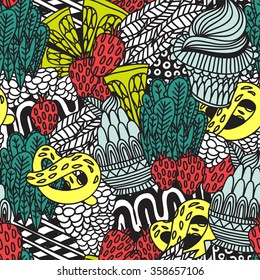 doodle sweet pattern cake berry bagel yammy food seamless background
