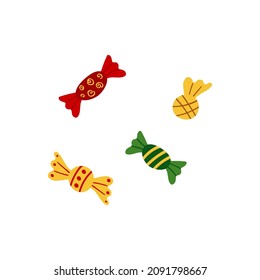 Doodle sweets, candies. Cute vector illustration for holiday decoration of cards, posters, concession products. Christmas and New Years element.