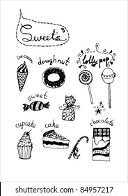 Doodle sweets elements. May be used as foiling for different printings.
