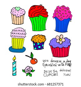 Doodle sweets and pastries. Hand-drawn food. Vector illustration
