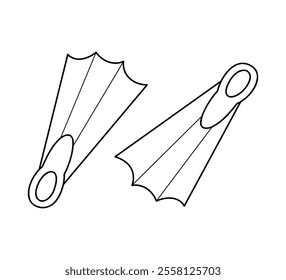 Doodle swimming flippers in black outline. Clip art for your projects.