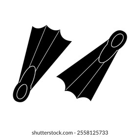 Doodle swimming flippers in black and white. Clip art for your projects.
