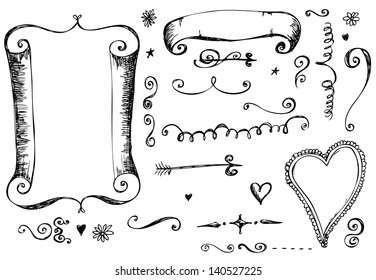 Doodle Swirl Drawn Hand Frame Scroll Heart Fashion Vintage Doodles Design Element Doodle Swirl Drawn Hand Frame Scroll Heart Fashion Classic Vegetation Flower Nails Star Traditional Abstract Edge Old
