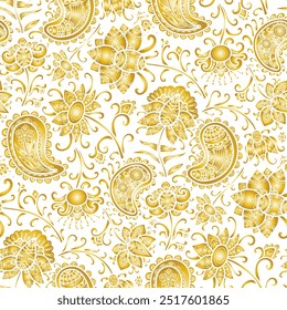 Rabiscar, mão giratória desenhado padrão, flores de cor dourada. Padrão floral contínuo-397.