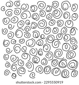 Doodle. Swirl pattern. Hand drawn black and white vector graphic design with groups of abstract chaotic spirals rom lines.