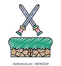 doodle swords flat graphic in videogame scene
