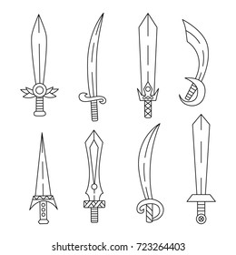 Doodle swords knifes outline vector set