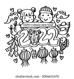 Doodle of symbol Chinese  New Year 2022