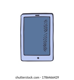 Doodle Tablet device in color isolated on white background. Template for postcard, banner, poster, web design. Hand Drawn vector illustration.