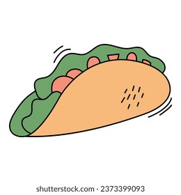 Doodle taco element. Vector element with food theme and doodle hand drawn style. Illustration.