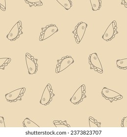 Doodle taco line art seamless pattern. Suitable for backgrounds, wallpapers, fabrics, textiles, wrapping papers, printed materials, and many more.