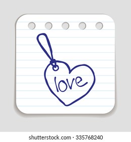 Doodle Tag icon. Blue pen hand drawn infographic symbol on a notepaper piece. Line art style graphic design element. Web button with shadow. Tagging, shopping, favorite product, best choice concept. 
