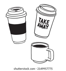 Doodle Take Away Coffee Cup. Vector Illustration.