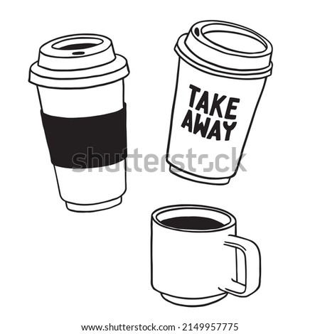 Doodle take away coffee cup. Vector illustration.