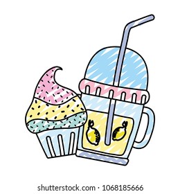 doodle tasty muffin sweet and smoothie beverage