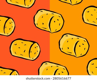 Doodle Tater Tots Pattern. Crispy tater tots With Background. Potato Background Illustration
